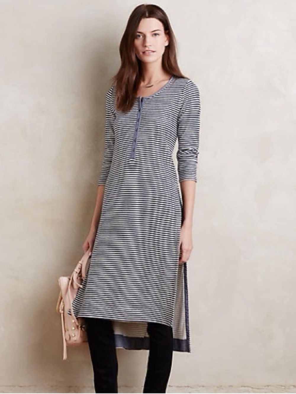 Anthropologie Navy and White Striped Long-Sleeve Tunic